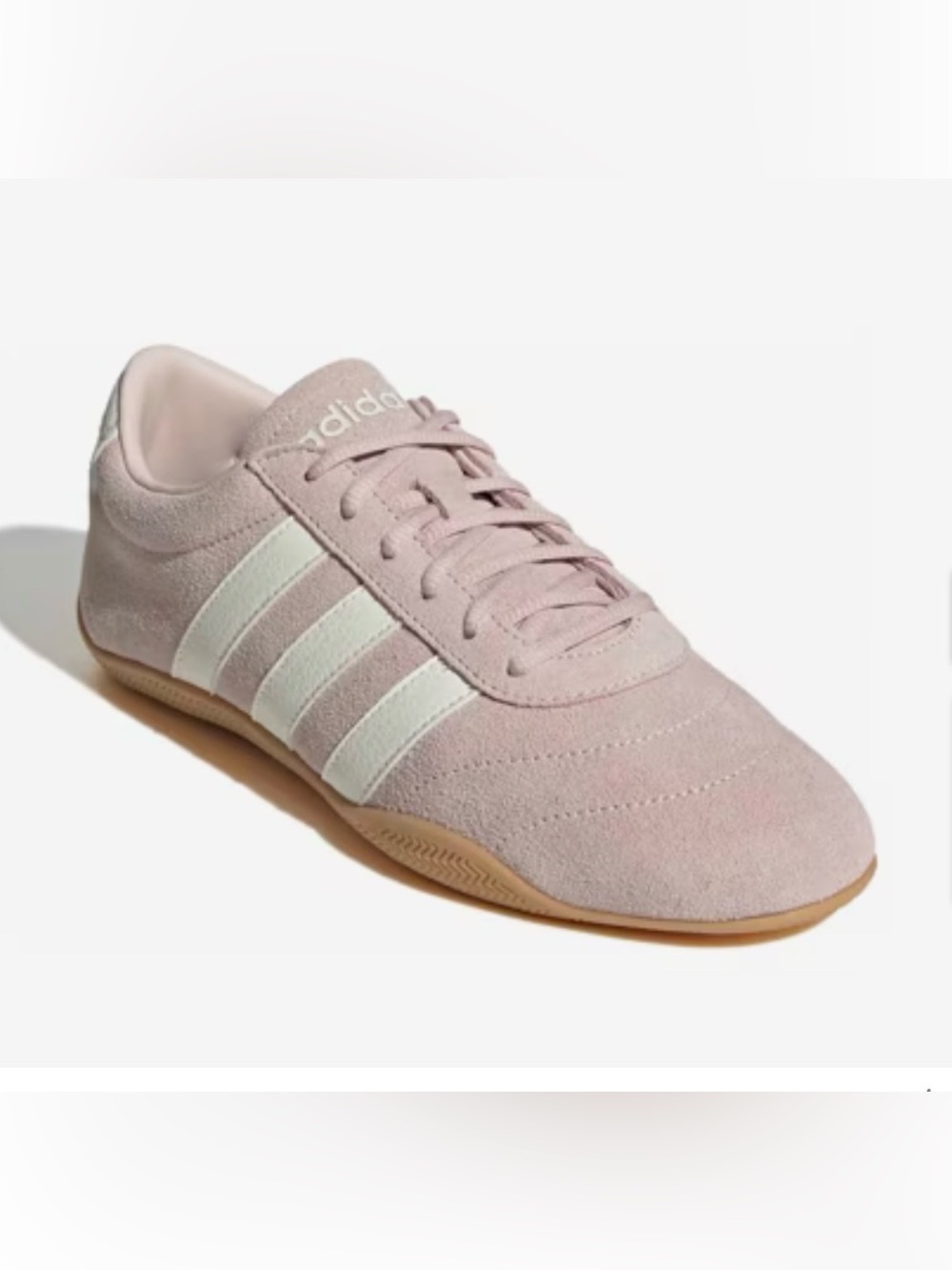 adidas Women's Suede Sneaker in Light Pink with White Stripes